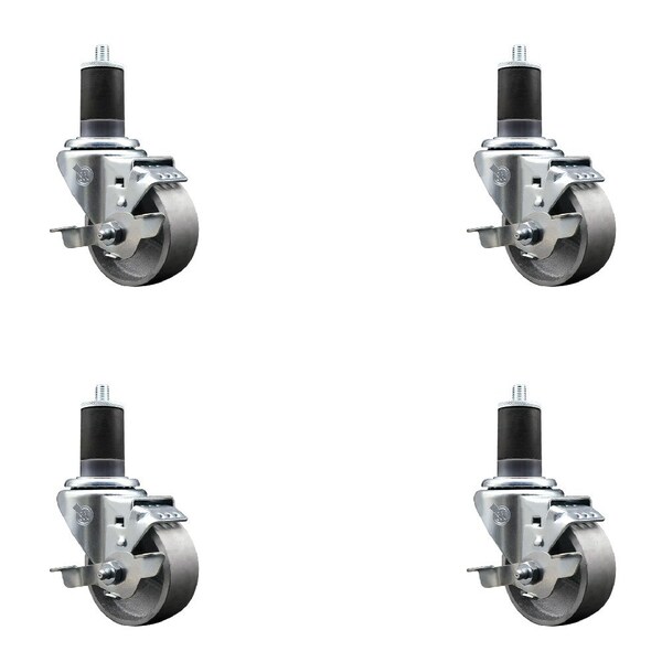 3'' Semi Steel Swivel 1-5/8'' Expanding Stem Caster Set with Brake, 4PK